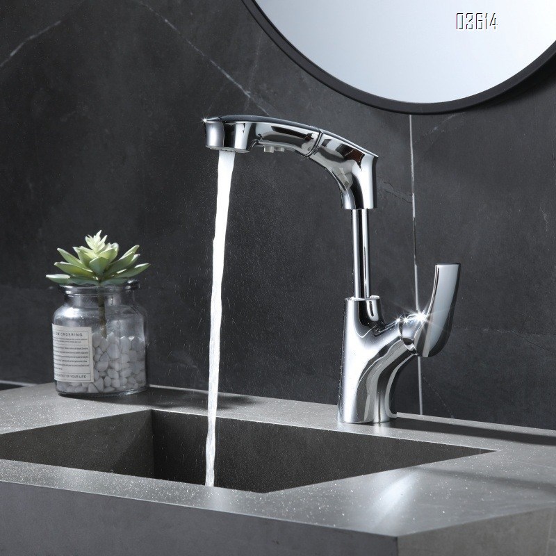 Modern Design Pull Out Wash Basin Single Handle Faucet Dual Function Ceramic Valve Core Bathroom Mixer  Chrome Water Tap