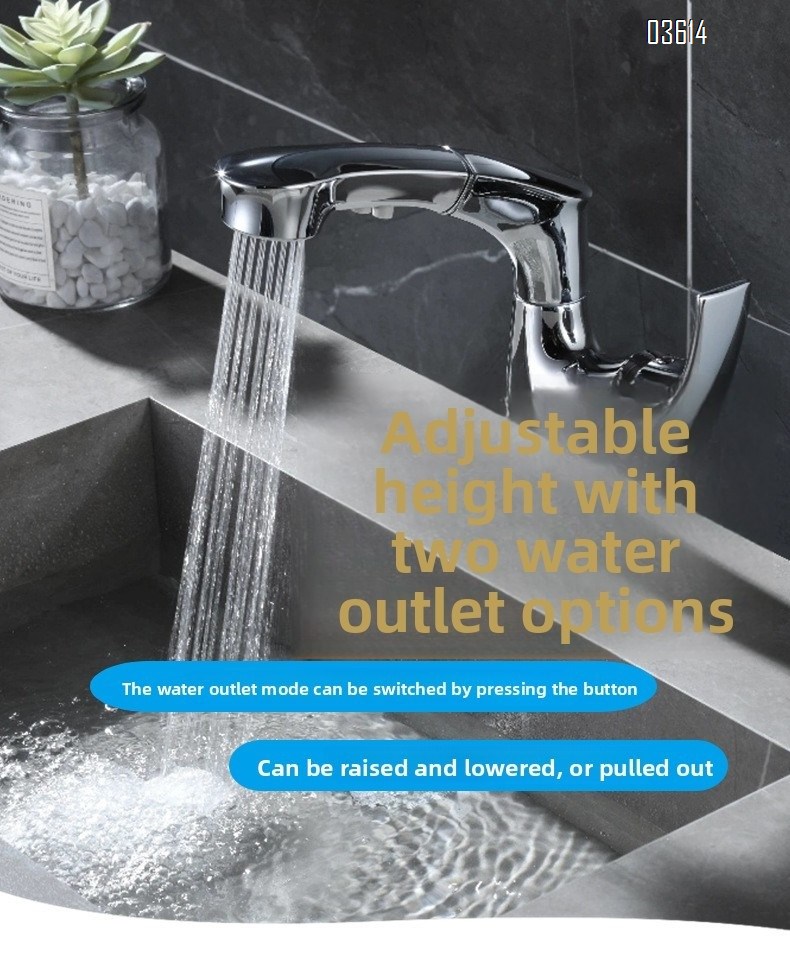 Modern Design Pull Out Wash Basin Single Handle Faucet Dual Function Ceramic Valve Core Bathroom Mixer  Chrome Water Tap