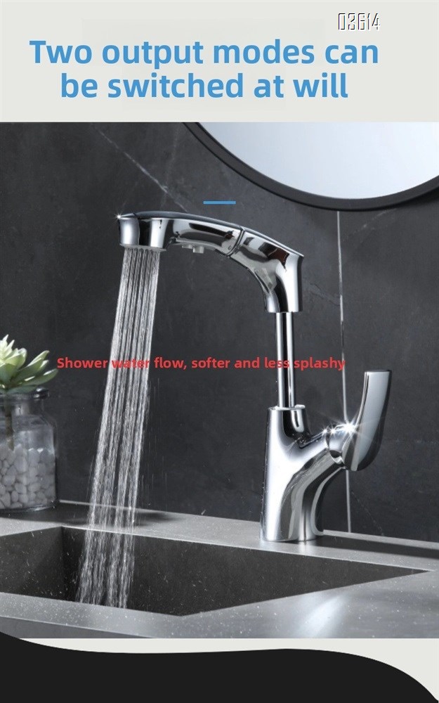 Modern Design Pull Out Wash Basin Single Handle Faucet Dual Function Ceramic Valve Core Bathroom Mixer  Chrome Water Tap