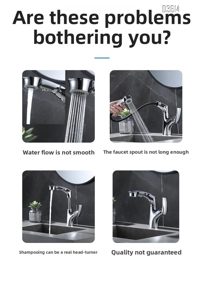 Modern Design Pull Out Wash Basin Single Handle Faucet Dual Function Ceramic Valve Core Bathroom Mixer  Chrome Water Tap