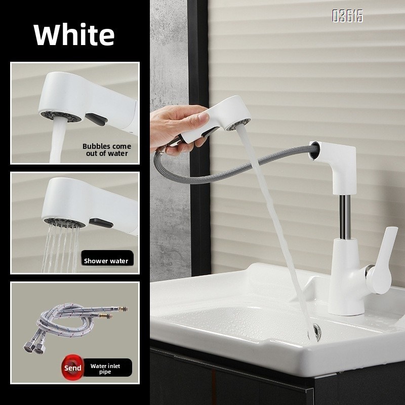 Modern Design Pull Out Basin Faucet Dual Function Aerated Water Mixer Basin Taps Single Handle Deck-Mounted Basin Faucet