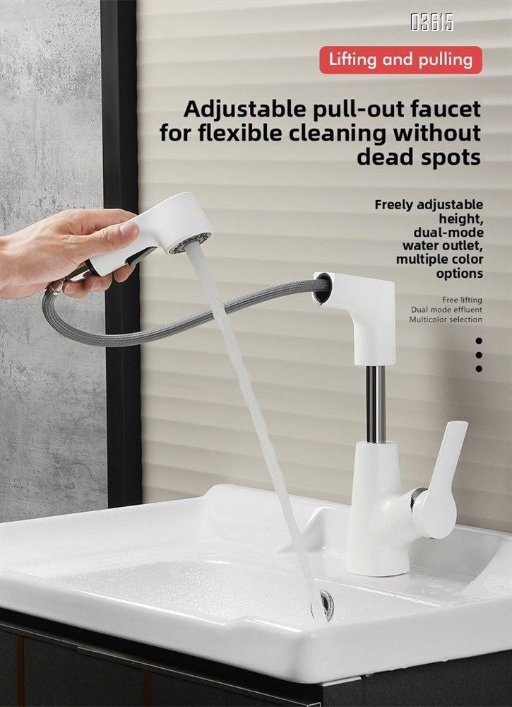 Modern Design Pull Out Basin Faucet Dual Function Aerated Water Mixer Basin Taps Single Handle Deck-Mounted Basin Faucet