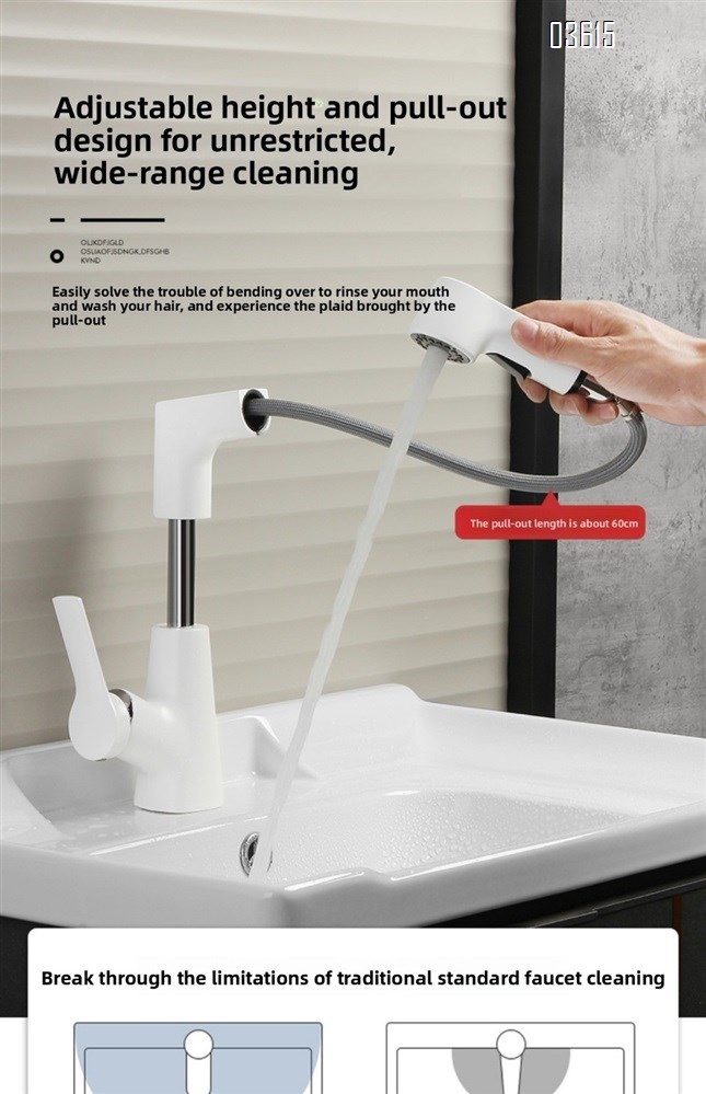 Modern Design Pull Out Basin Faucet Dual Function Aerated Water Mixer Basin Taps Single Handle Deck-Mounted Basin Faucet