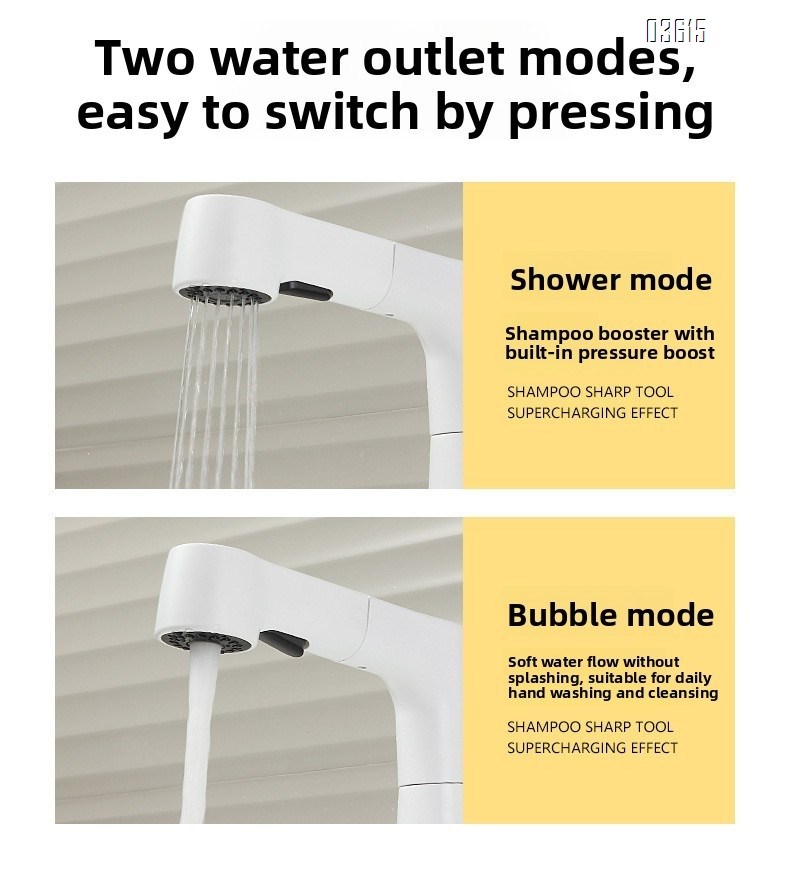 Modern Design Pull Out Basin Faucet Dual Function Aerated Water Mixer Basin Taps Single Handle Deck-Mounted Basin Faucet