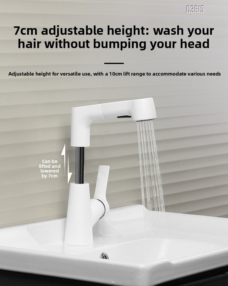 Modern Design Pull Out Basin Faucet Dual Function Aerated Water Mixer Basin Taps Single Handle Deck-Mounted Basin Faucet