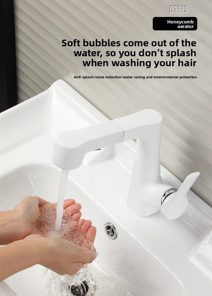 Modern Design Pull Out Basin Faucet Dual Function Aerated Water Mixer Basin Taps Single Handle Deck-Mounted Basin Faucet