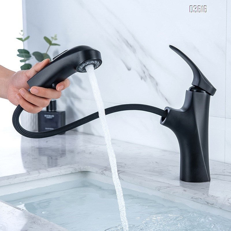 Modern Design Pull Out Basin Faucet Luxury Dual Functions Aerated Water with Switch Button Basin Tap Mixer for Bathroom Basin