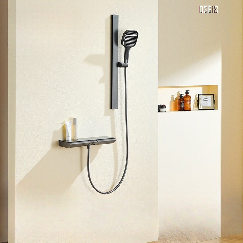 Gun Gray Digital Display Shower Set with Pressure Showerhead for Home Bathroom Simple All-Brass Rain Shower Head Set