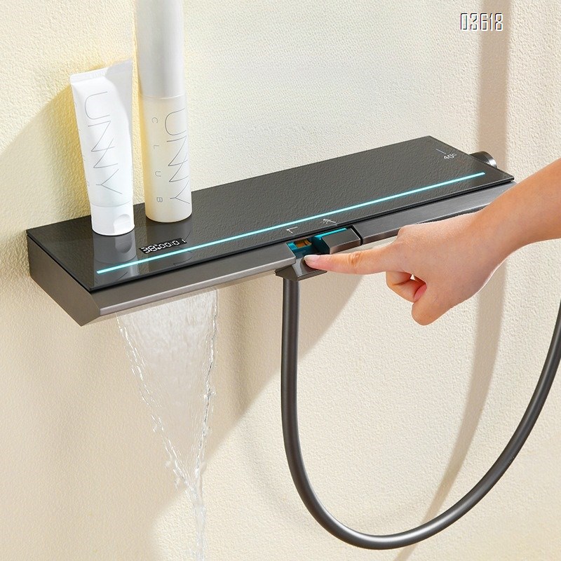 Gun Gray Digital Display Shower Set with Pressure Showerhead for Home Bathroom Simple All-Brass Rain Shower Head Set