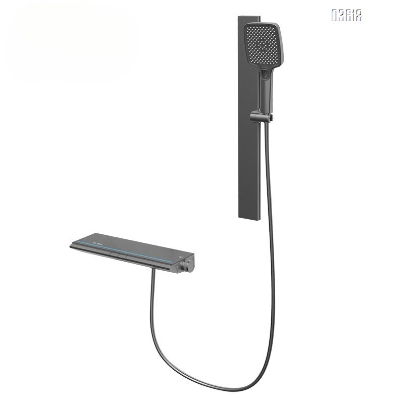 Gun Gray Digital Display Shower Set with Pressure Showerhead for Home Bathroom Simple All-Brass Rain Shower Head Set