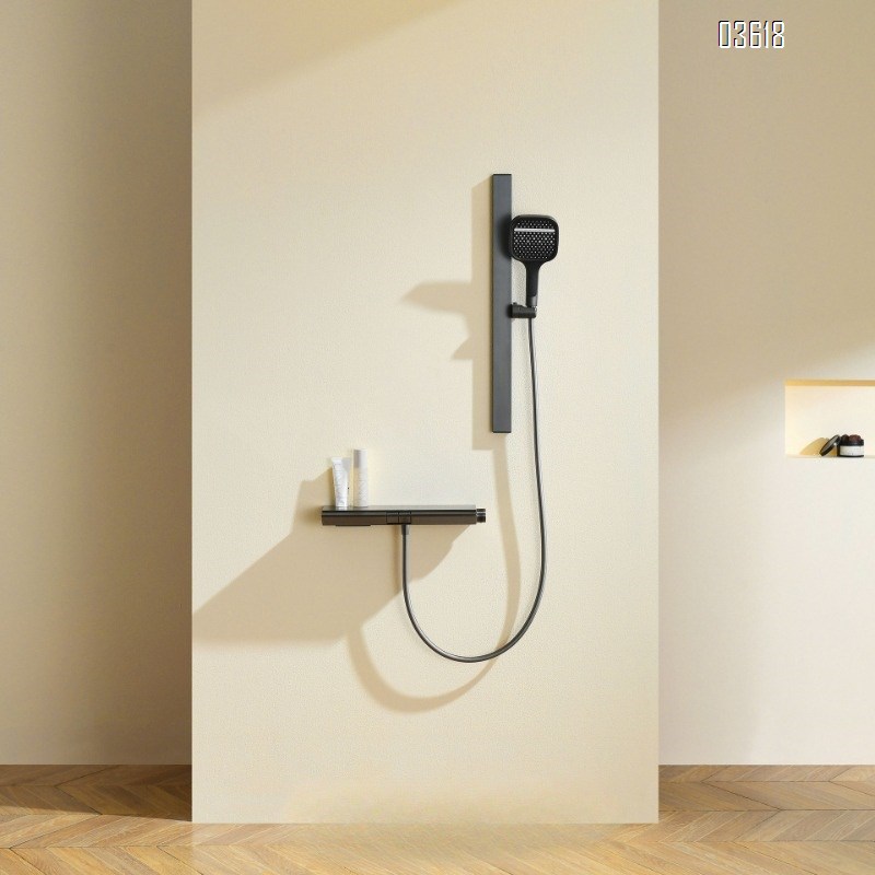 Gun Gray Digital Display Shower Set with Pressure Showerhead for Home Bathroom Simple All-Brass Rain Shower Head Set