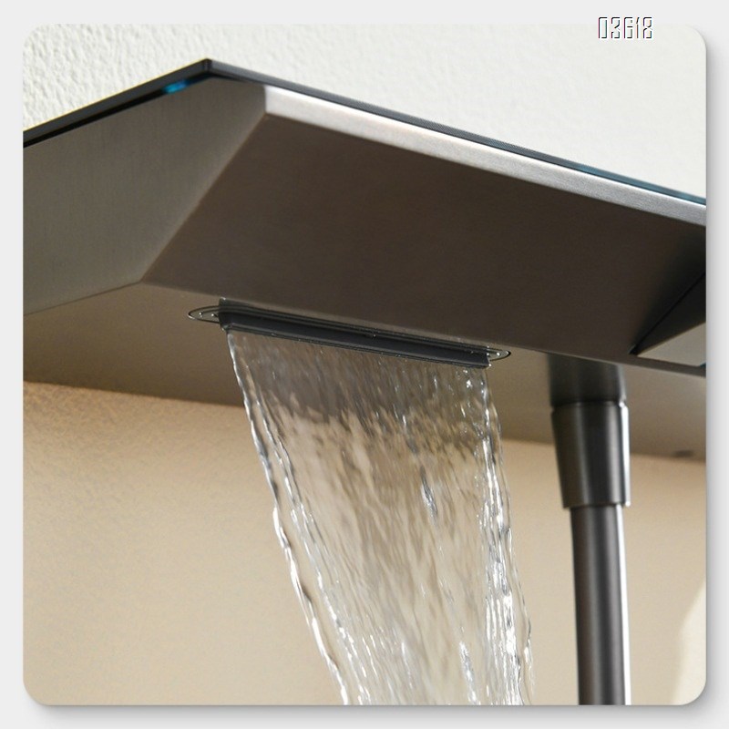 Gun Gray Digital Display Shower Set with Pressure Showerhead for Home Bathroom Simple All-Brass Rain Shower Head Set