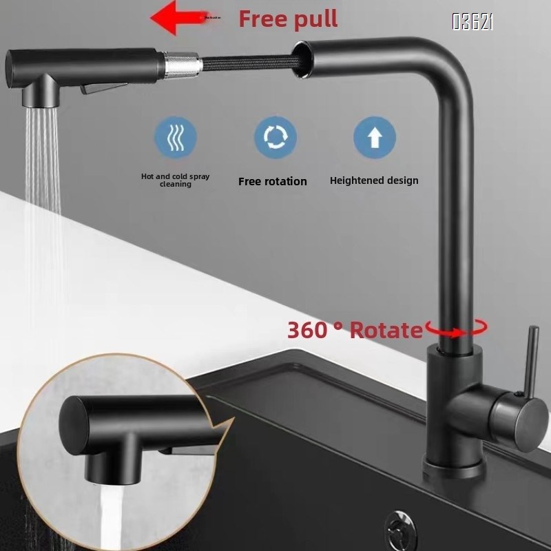 Modern Design Single Handle Kitchen Faucet Outdoor Laundry Bathroom Sink Faucets  Bar Tap Kitchen Faucets with Pull Out Sprayer with 60cm pipe