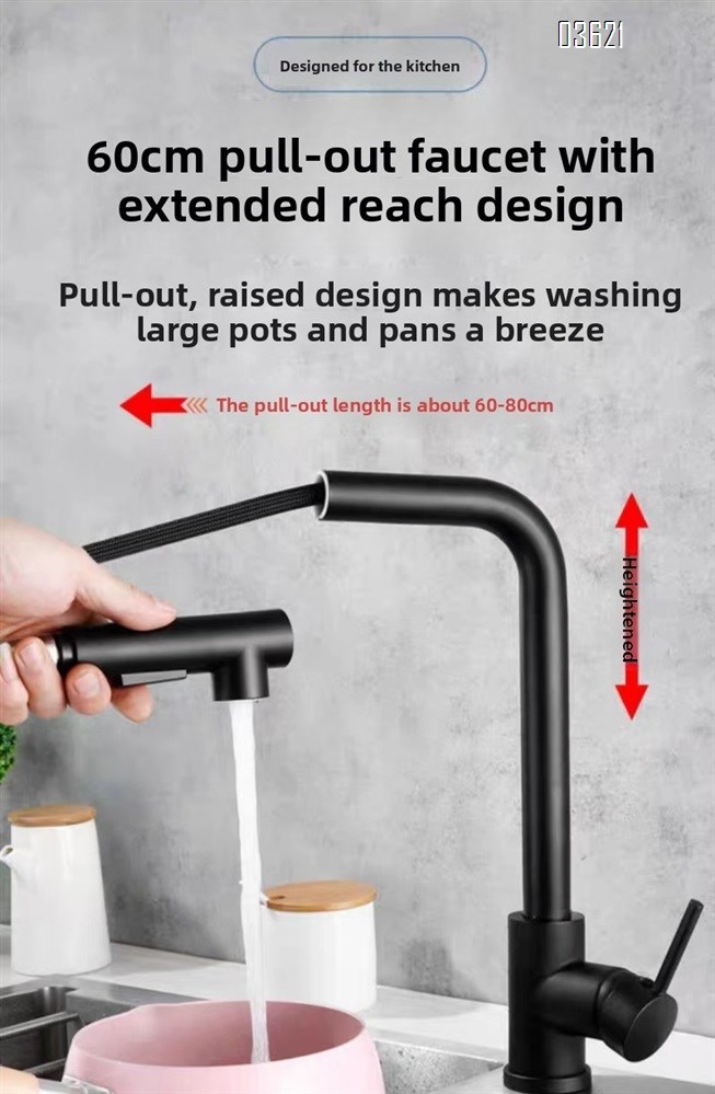 Modern Design Single Handle Kitchen Faucet Outdoor Laundry Bathroom Sink Faucets  Bar Tap Kitchen Faucets with Pull Out Sprayer with 60cm pipe