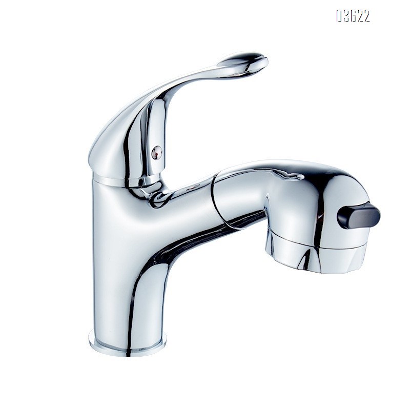 Modern Design Brass Pull Out Basin Faucet Dual Function with Switch Button Hot & Cold Mixer with Inlet Pipe for Bathroom Sink