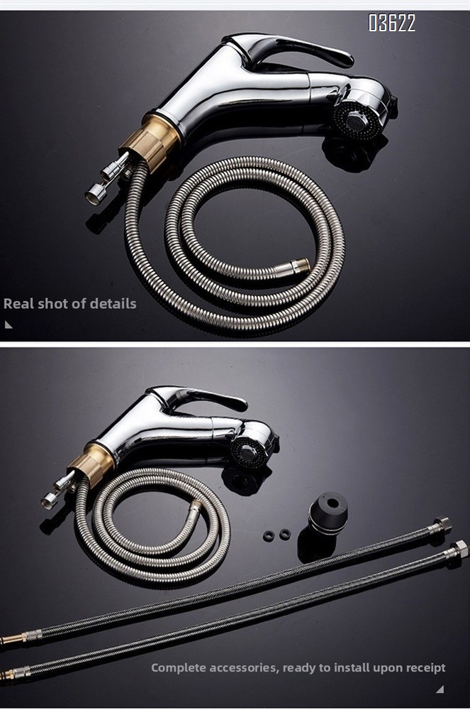 Modern Design Brass Pull Out Basin Faucet Dual Function with Switch Button Hot & Cold Mixer with Inlet Pipe for Bathroom Sink