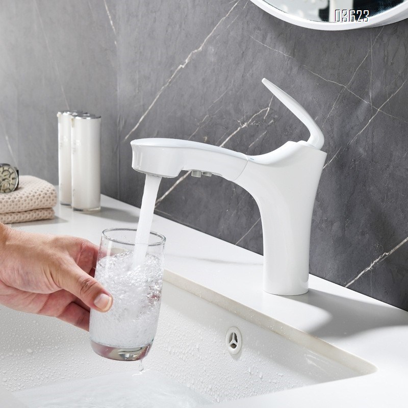 Modern White Brass Basin Faucet Dual Function  with Ceramic Core Pull-Out Hot & Cold Water for Kitchen Sink Bathroom Wash Basin