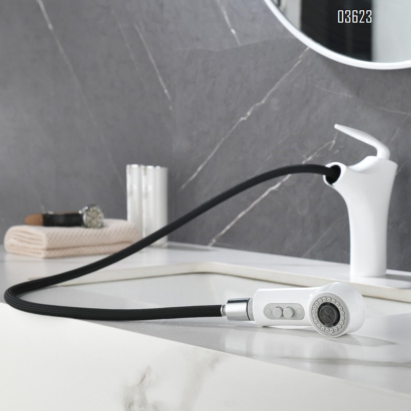 Modern White Brass Basin Faucet Dual Function  with Ceramic Core Pull-Out Hot & Cold Water for Kitchen Sink Bathroom Wash Basin