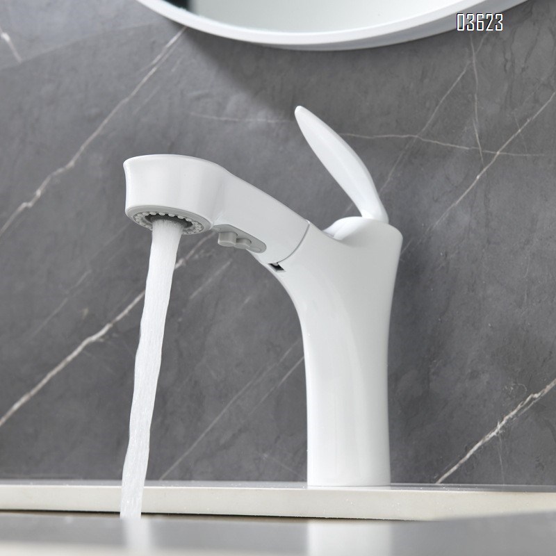Modern White Brass Basin Faucet Dual Function  with Ceramic Core Pull-Out Hot & Cold Water for Kitchen Sink Bathroom Wash Basin