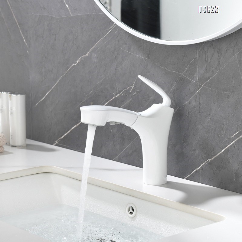 Modern White Brass Basin Faucet Dual Function  with Ceramic Core Pull-Out Hot & Cold Water for Kitchen Sink Bathroom Wash Basin