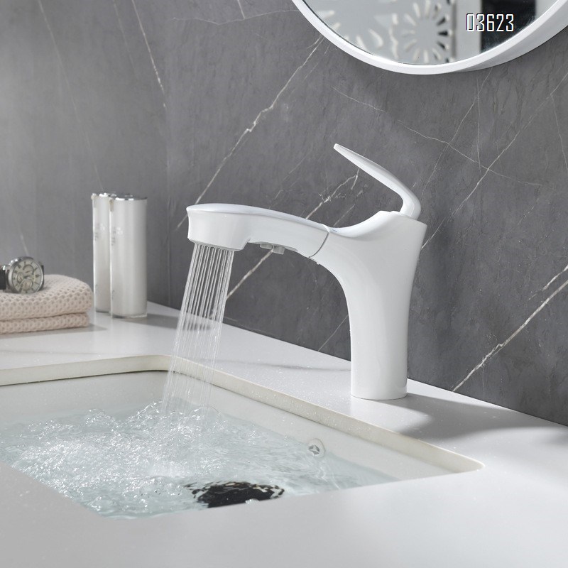 Modern White Brass Basin Faucet Dual Function  with Ceramic Core Pull-Out Hot & Cold Water for Kitchen Sink Bathroom Wash Basin