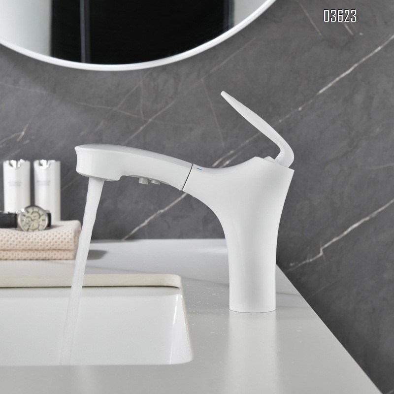 Modern White Brass Basin Faucet Dual Function  with Ceramic Core Pull-Out Hot & Cold Water for Kitchen Sink Bathroom Wash Basin