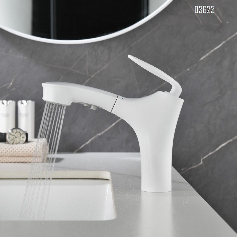 Modern White Brass Basin Faucet Dual Function  with Ceramic Core Pull-Out Hot & Cold Water for Kitchen Sink Bathroom Wash Basin