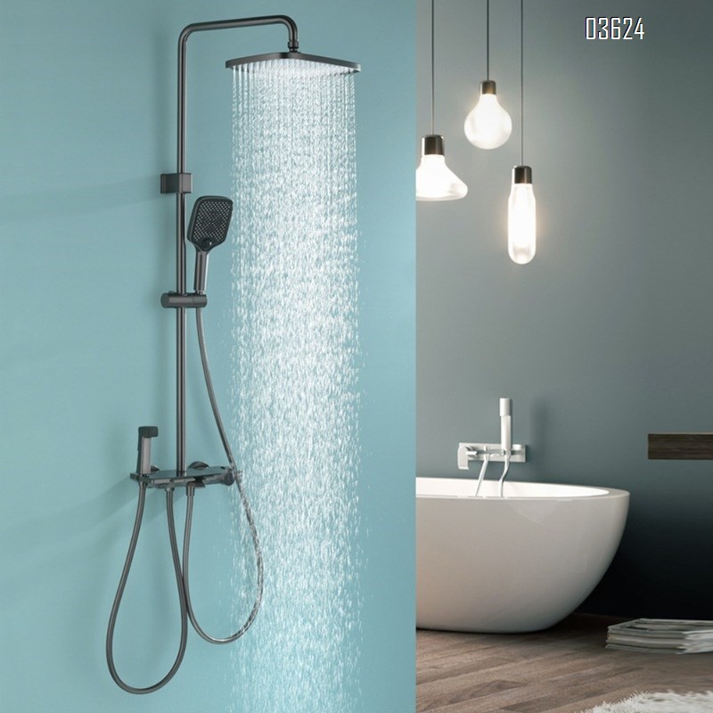 Gun Grey Brass Body Shower Set with Intelligent Digital Display and Four-Function Button Shower Head Set