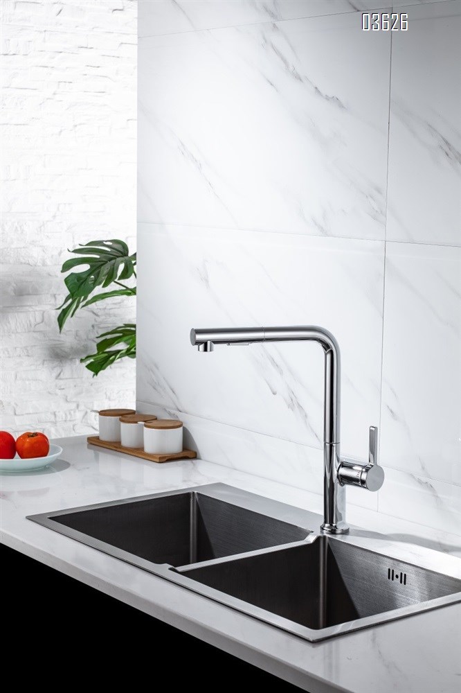 Multi-function Pull Out Kitchen Faucet with Switch Button Single Handle Deck - Mounted Kitchen Mixer Tap with Ceramic Cartridge