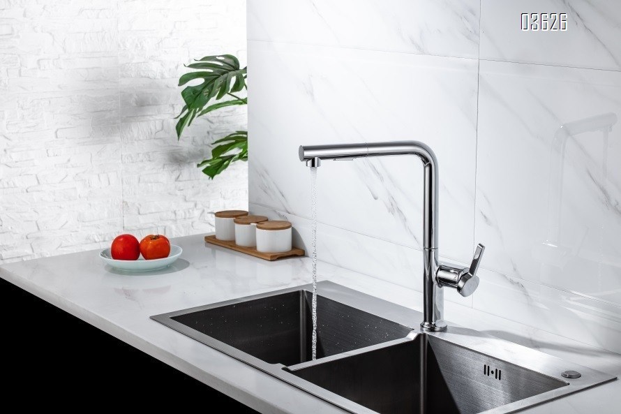 Multi-function Pull Out Kitchen Faucet with Switch Button Single Handle Deck - Mounted Kitchen Mixer Tap with Ceramic Cartridge