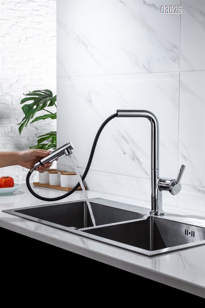 Multi-function Pull Out Kitchen Faucet with Switch Button Single Handle Deck - Mounted Kitchen Mixer Tap with Ceramic Cartridge