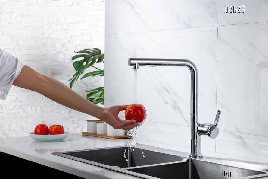 Multi-function Pull Out Kitchen Faucet with Switch Button Single Handle Deck - Mounted Kitchen Mixer Tap with Ceramic Cartridge