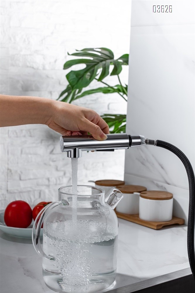 Multi-function Pull Out Kitchen Faucet with Switch Button Single Handle Deck - Mounted Kitchen Mixer Tap with Ceramic Cartridge