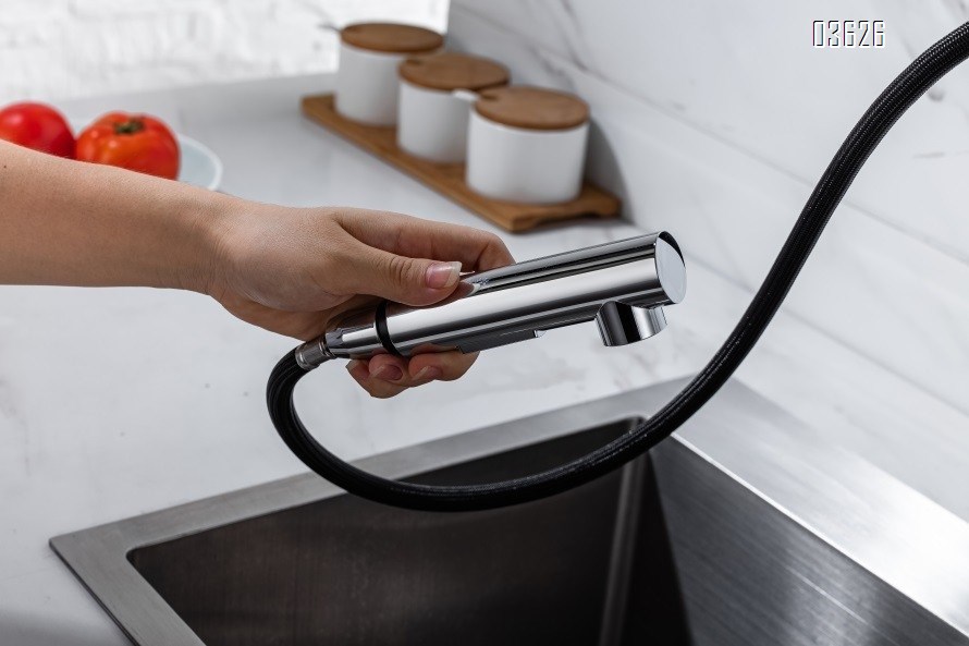 Multi-function Pull Out Kitchen Faucet with Switch Button Single Handle Deck - Mounted Kitchen Mixer Tap with Ceramic Cartridge