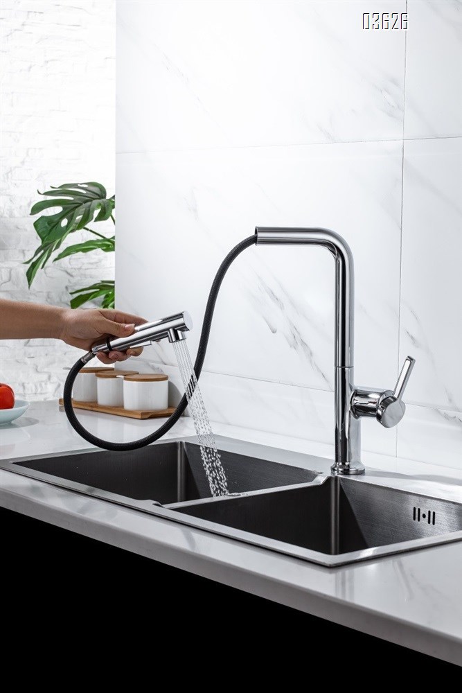 Multi-function Pull Out Kitchen Faucet with Switch Button Single Handle Deck - Mounted Kitchen Mixer Tap with Ceramic Cartridge