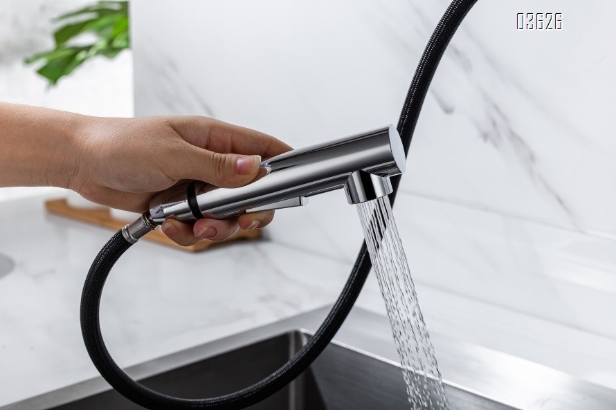 Multi-function Pull Out Kitchen Faucet with Switch Button Single Handle Deck - Mounted Kitchen Mixer Tap with Ceramic Cartridge