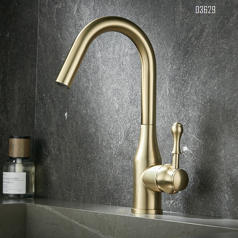 Modern Design Brushed Gold Kitchen Faucet Rotatable Single Handle Deck- Mounted Hot and Cold Mixer Tap for Kitchen Sink