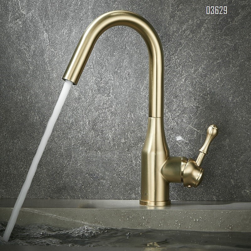 Modern Design Brushed Gold Kitchen Faucet Rotatable Single Handle Deck- Mounted Hot and Cold Mixer Tap for Kitchen Sink