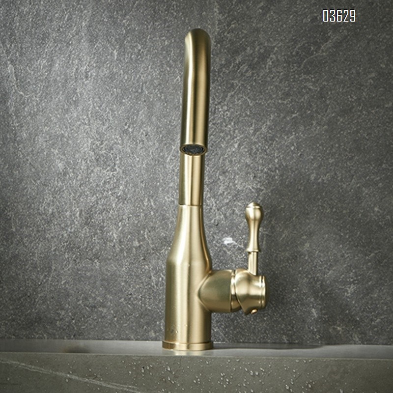 Modern Design Brushed Gold Kitchen Faucet Rotatable Single Handle Deck- Mounted Hot and Cold Mixer Tap for Kitchen Sink
