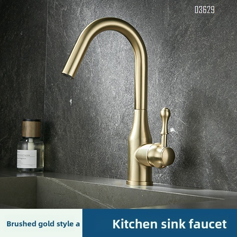 Modern Design Brushed Gold Kitchen Faucet Rotatable Single Handle Deck- Mounted Hot and Cold Mixer Tap for Kitchen Sink