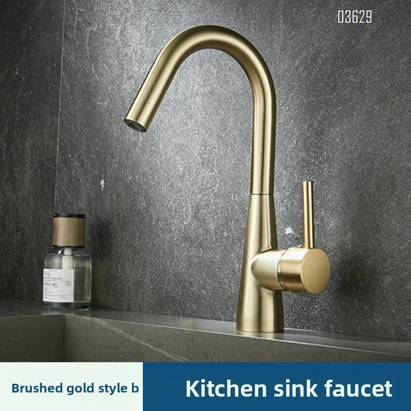 Modern Design Brushed Gold Kitchen Faucet Rotatable Single Handle Deck- Mounted Hot and Cold Mixer Tap for Kitchen Sink