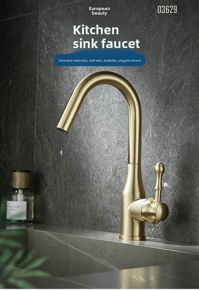 Modern Design Brushed Gold Kitchen Faucet Rotatable Single Handle Deck- Mounted Hot and Cold Mixer Tap for Kitchen Sink