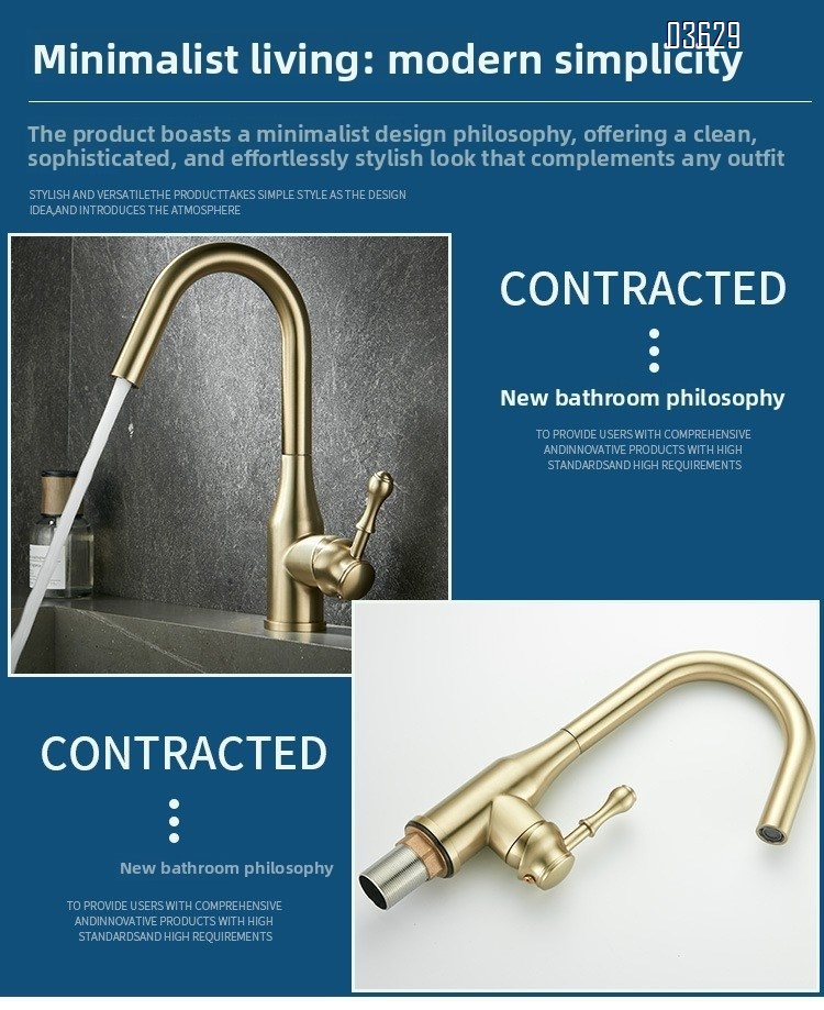 Modern Design Brushed Gold Kitchen Faucet Rotatable Single Handle Deck- Mounted Hot and Cold Mixer Tap for Kitchen Sink