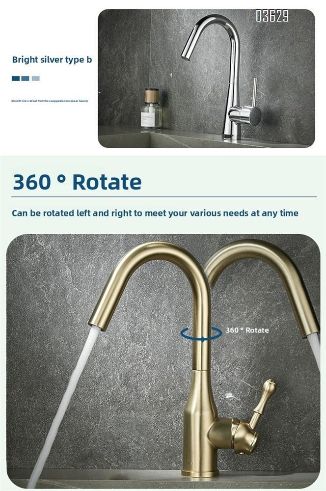 Modern Design Brushed Gold Kitchen Faucet Rotatable Single Handle Deck- Mounted Hot and Cold Mixer Tap for Kitchen Sink