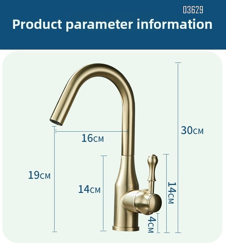 Modern Design Brushed Gold Kitchen Faucet Rotatable Single Handle Deck- Mounted Hot and Cold Mixer Tap for Kitchen Sink