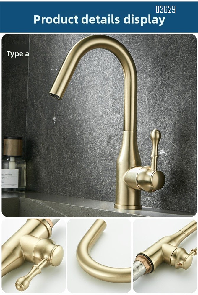 Modern Design Brushed Gold Kitchen Faucet Rotatable Single Handle Deck- Mounted Hot and Cold Mixer Tap for Kitchen Sink