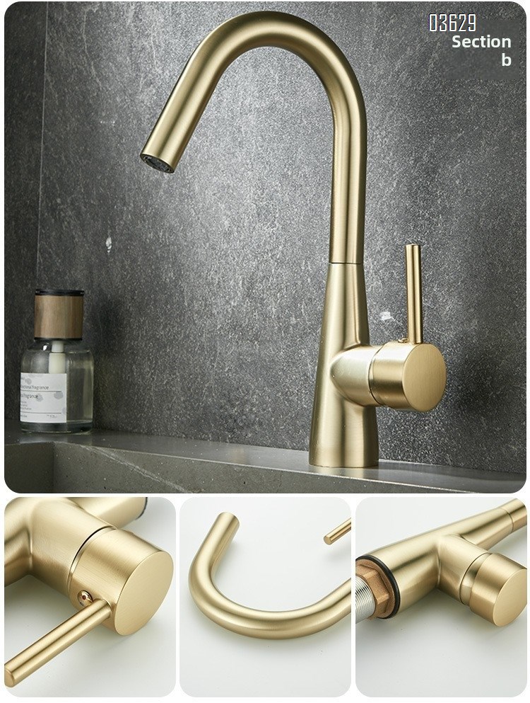 Modern Design Brushed Gold Kitchen Faucet Rotatable Single Handle Deck- Mounted Hot and Cold Mixer Tap for Kitchen Sink
