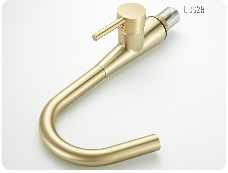 Modern Design Brushed Gold Kitchen Faucet Rotatable Single Handle Deck- Mounted Hot and Cold Mixer Tap for Kitchen Sink