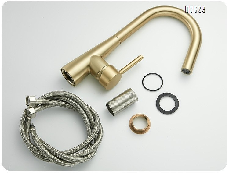 Modern Design Brushed Gold Kitchen Faucet Rotatable Single Handle Deck- Mounted Hot and Cold Mixer Tap for Kitchen Sink