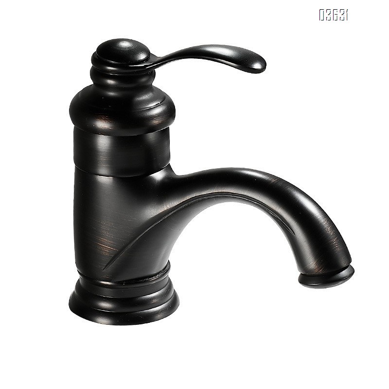 Black Brass Basin Faucet Single-Hole Basin Tap Deck Mounted Bathroom Hot and Cold Mixer Faucet with Ceramic Cartridge for Basin